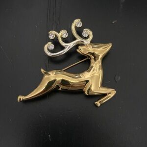 Vintage Gold tone and Silver Reindeer Brooch